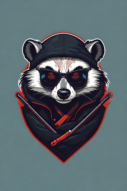 Photo face evil ninja badger magic sunglasses flat design sticker vector no background