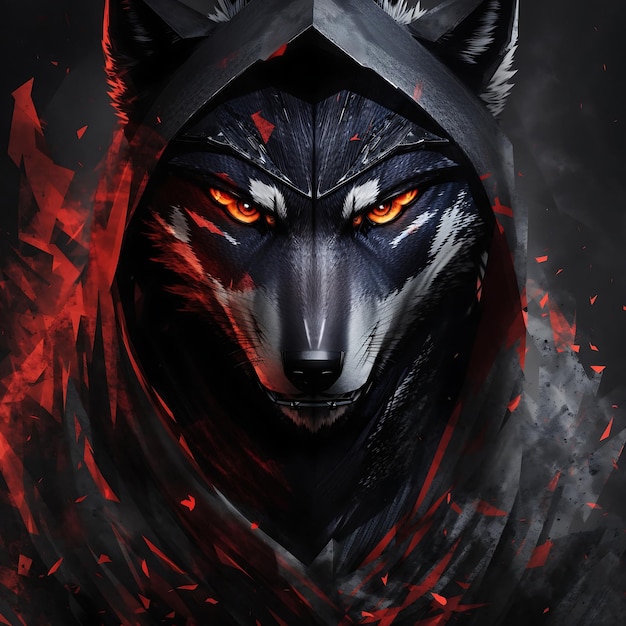 face evil ninja wolf AI generated