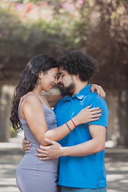 Photo face to face mexican young couple real love concept