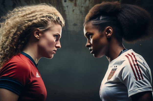 Photo face to face two football team captain in stadium