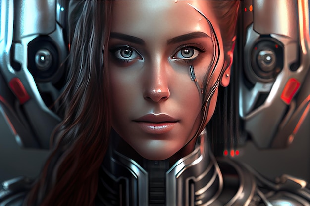 Face Future Futuristic Portrait of a FemaleIntersection of Technology and Beauty generative AI