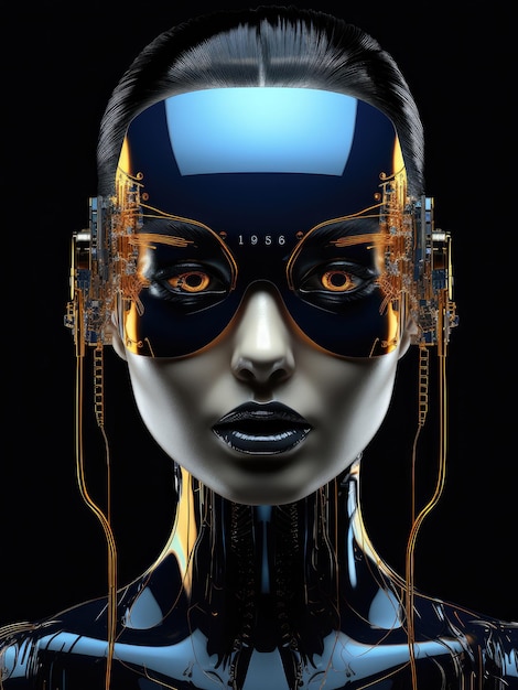 Face future robot liquid glass fashion black background