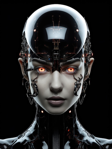 Лицо будущего робота жидкое стекло мода черный фон