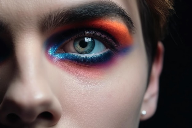 Face of gay transgender man with eye makeup Mascara and eyeliner for men Generative AI