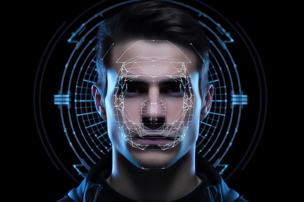 Photo face id surveillance and security scanning of digital programs digital processing of biometric face scanner face scanning process