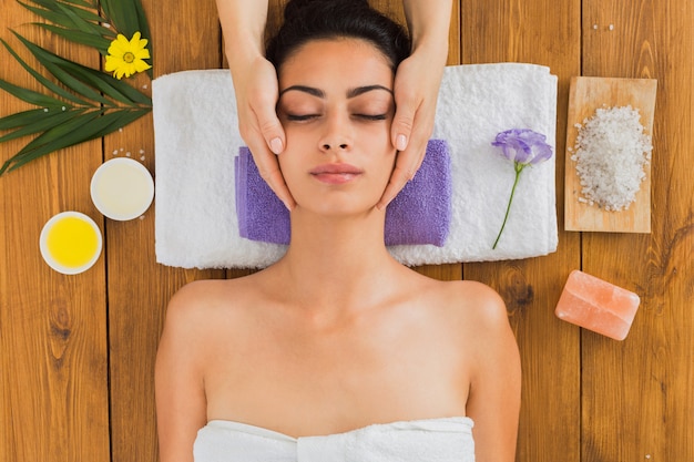 Face lifting massage in spa wellness center