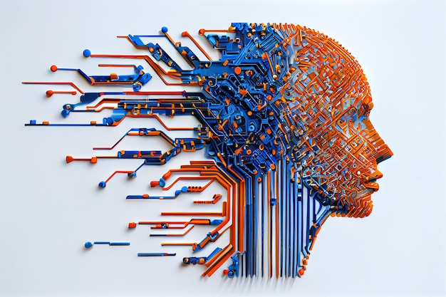 Face made of computing circuits Generative AI