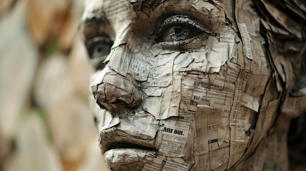 Photo face made of newspaper in the style of tabloid art