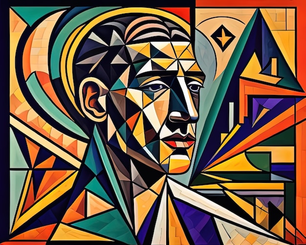 男性のカラフルな抽象的な幾何学的なアート形状デザインの顔