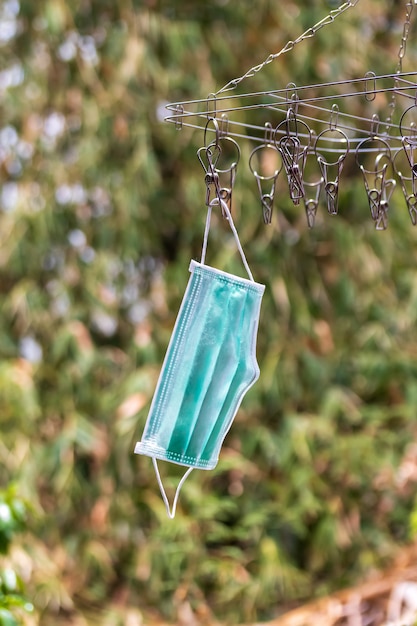 Photo face mask hanging for reuse