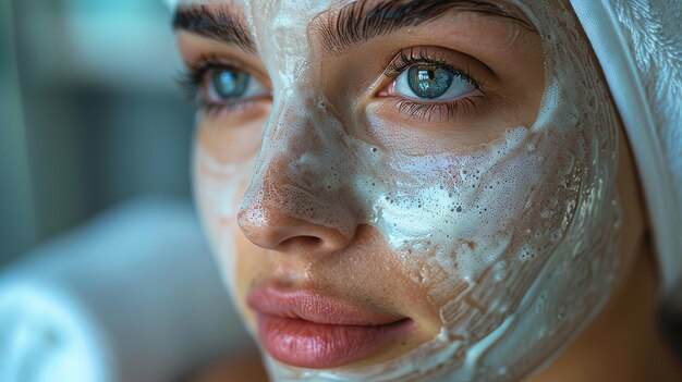 Face mask on woman in spa beauty salon