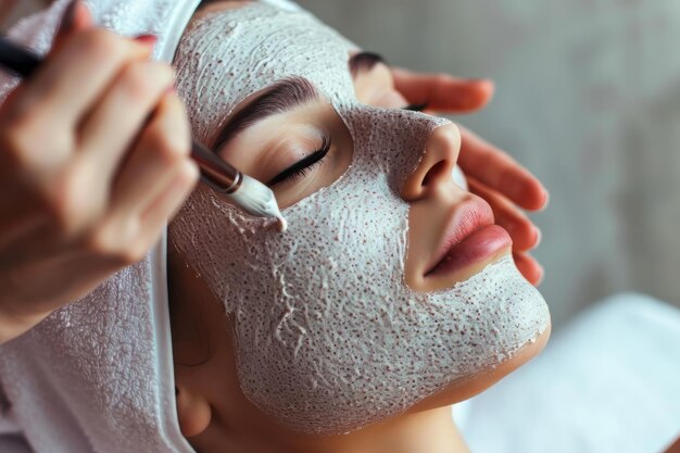 Photo face peeling mask spa beauty treatment skincare woman getting facial care by beautician at spa salon