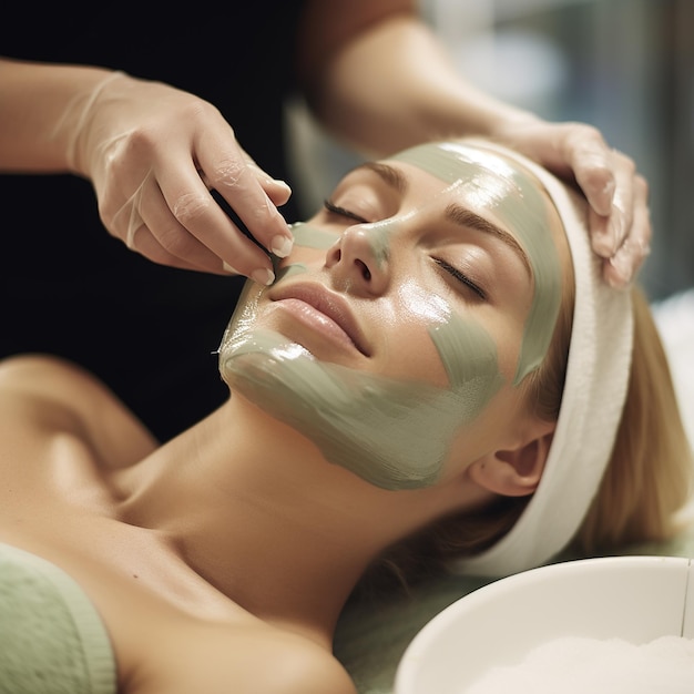 Face peeling mask spa beauty treatment skincare Woman getting facial care by beautician at spa