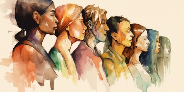 Face portrait of diverse people together looking straight Multiracial concept