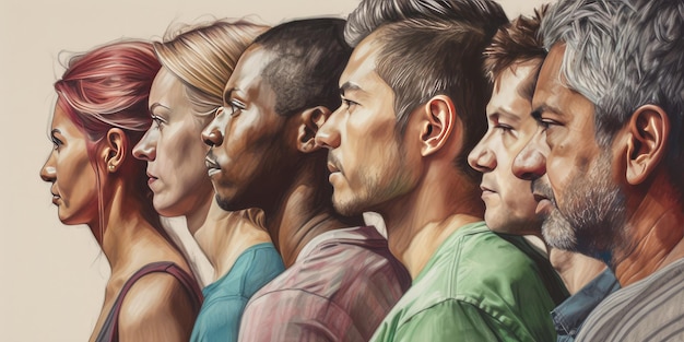 Face portrait of diverse people together looking straight Multiracial concept