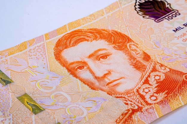 Face of San Martin of the thousand Argentine peso bill