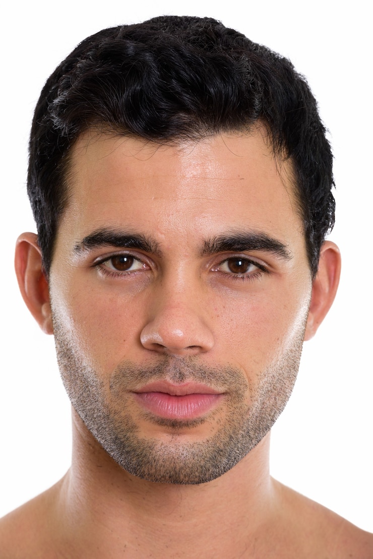Photo face of shirtless young handsome hispanic man