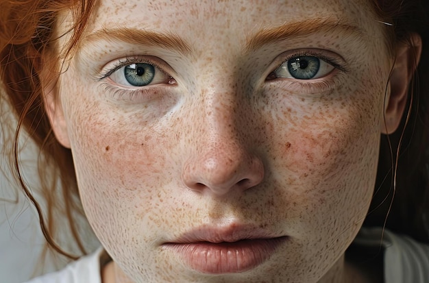 Photo a face with freckles along the eyes and down the skin in the style of forced perspective