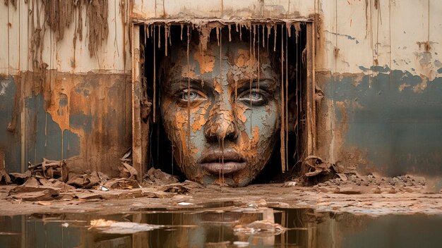 A Face of a Woman Painted on Wall Art Concept