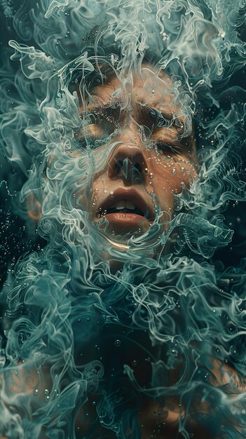 Photo the face of a woman in water