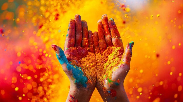 Face of woman with coloured powder at holi festival