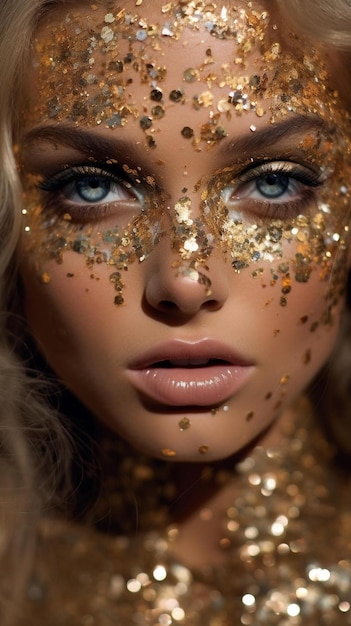 Photo the face of a woman with glitter on her face