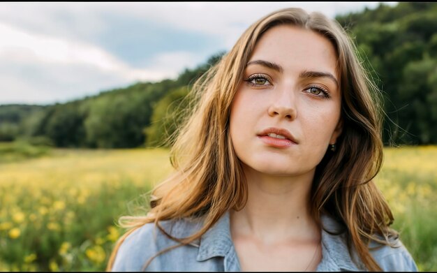 Photo face of young caucasian beautiful women in summer nature