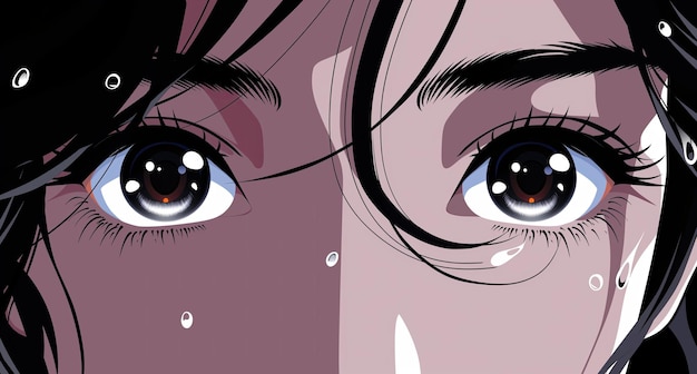 The face of a young girl with anime eyes styles in anime and cyberpunk fashion