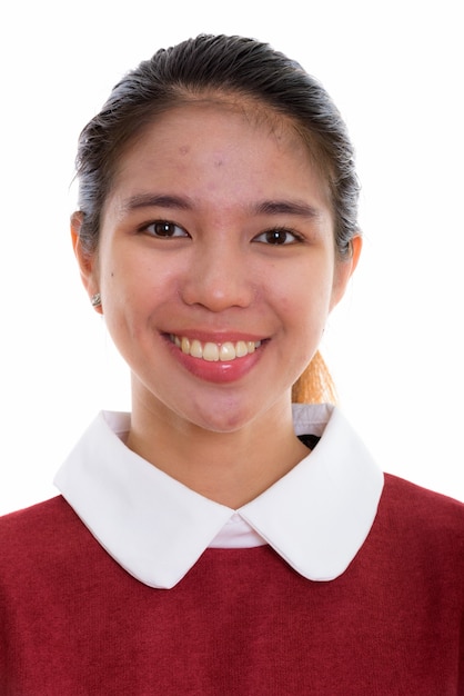 Photo face of young happy asian woman smiling