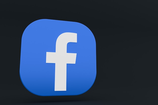 Photo facebook application logo 3d rendering on black background