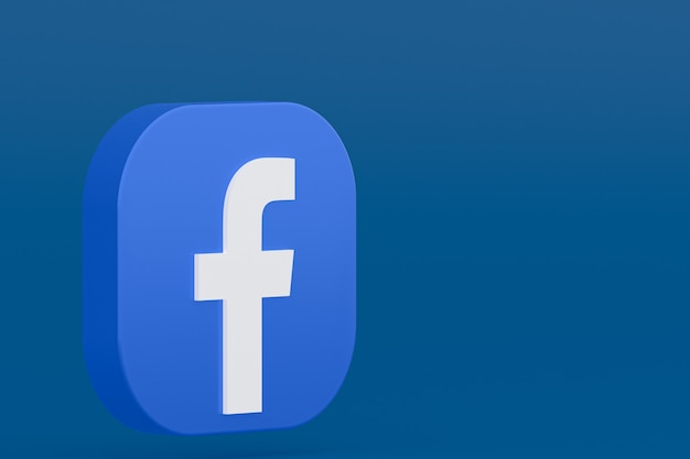 青い背景にFacebookアプリケーションのロゴの3Dレンダリング