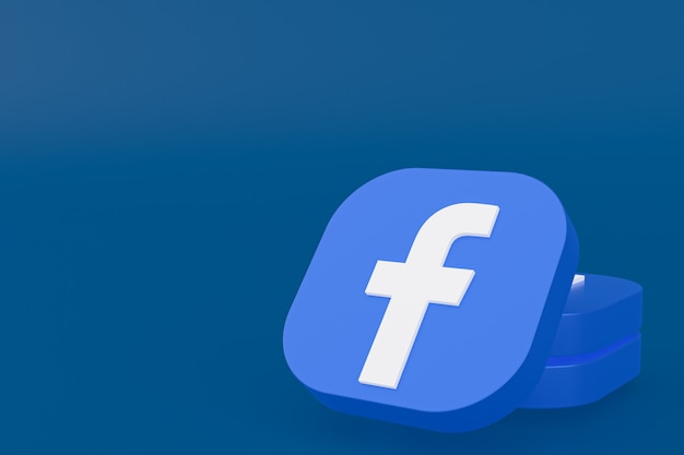 Facebook application logo 3d rendering on blue background