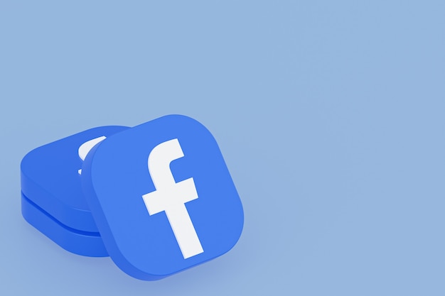 Facebook application logo 3d rendering on blue background