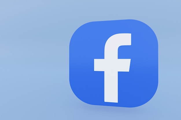 Rendering 3d del logo dell'applicazione facebook su sfondo blu