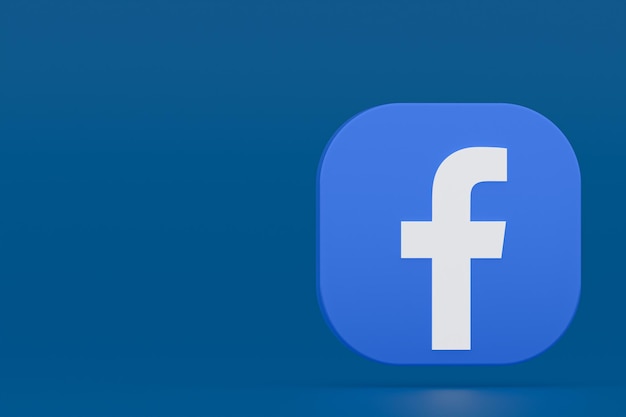 Facebook application logo 3d rendering on blue background