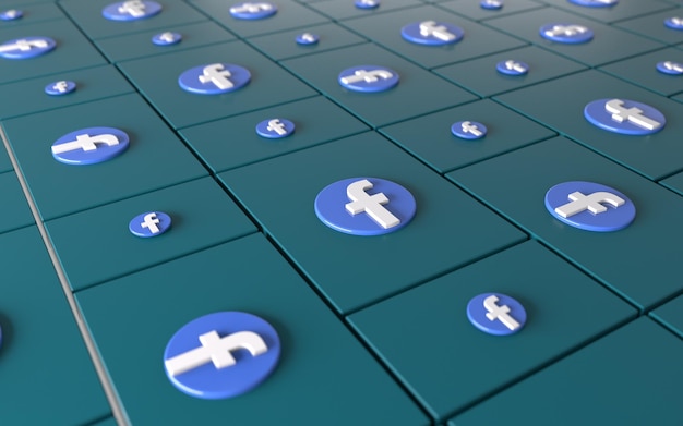 Facebook application logo 3d rendering on blue background