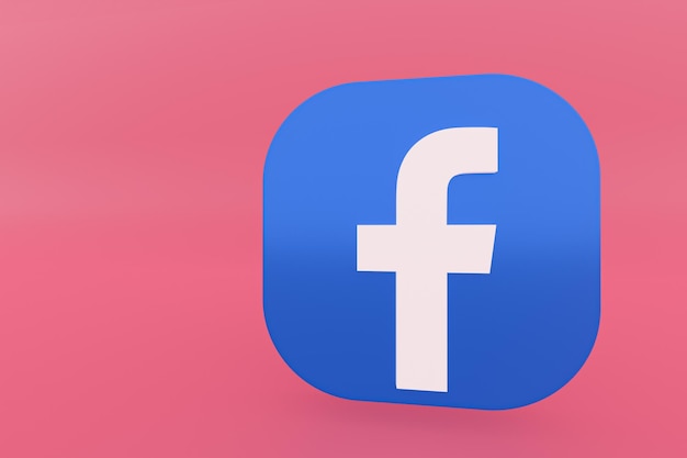 Facebook application logo 3d rendering on pink background