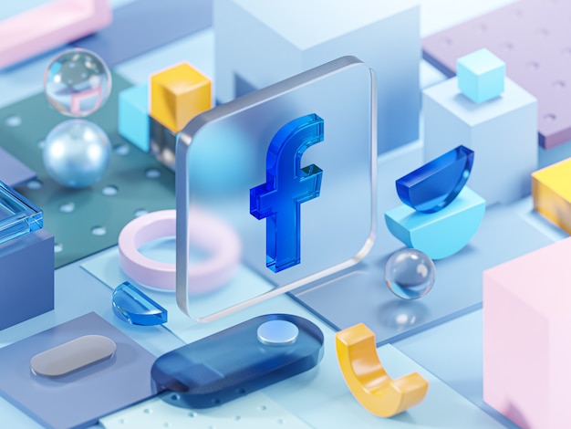 Facebook 유리 기하학 모양 추상적 인 구성 예술 3D 렌더링