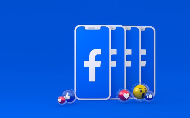 写真 画面上のスマートフォンのfacebookアイコンとfacebookの反応は、コピースペースのある絵文字のように大好きです。