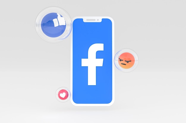 画面上のFacebookアイコン携帯電話の3Dレンダリング