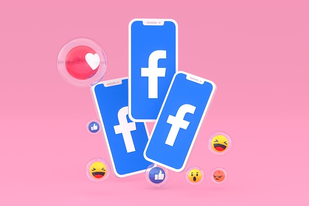 Facebook icon on screen mobile phones 3d render