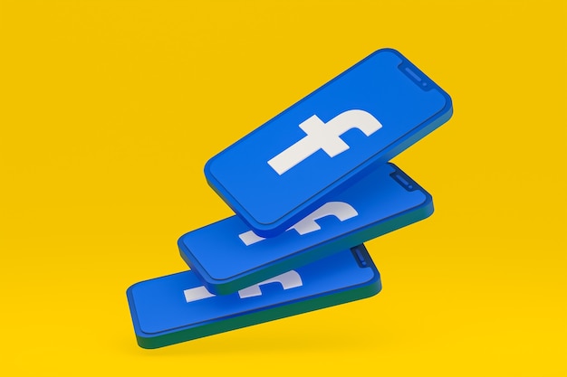 Facebook icon on screen mobile phones 3d render
