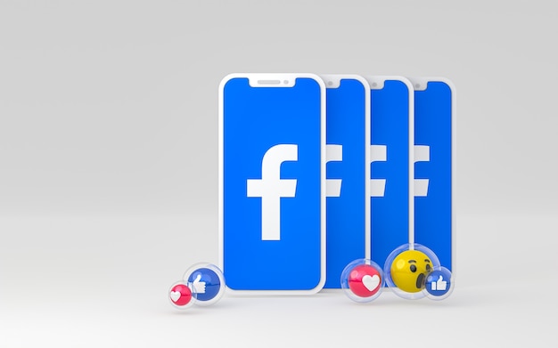 Значок Facebook на экране смартфона и реакции facebook