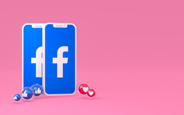 Facebook icon on screen smartphone and facebook reactions 