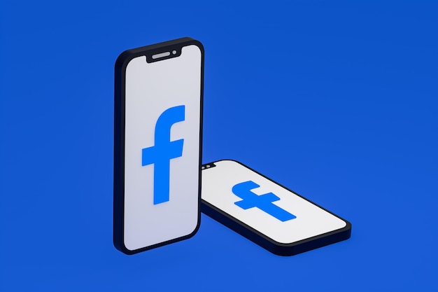 Значок facebook на экране смартфона или мобильного телефона 3d визуализации