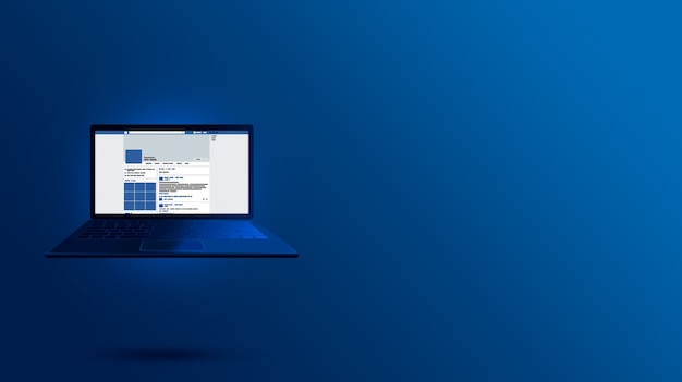 Facebook interface on blue laptop screen design