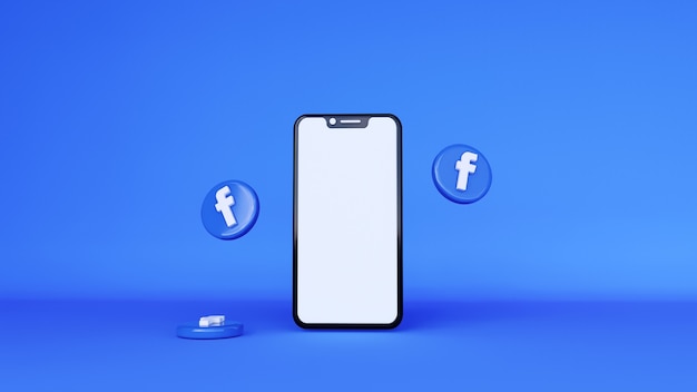 Facebookロゴの3Dレンダリング。電話でのソーシャルメディア通知