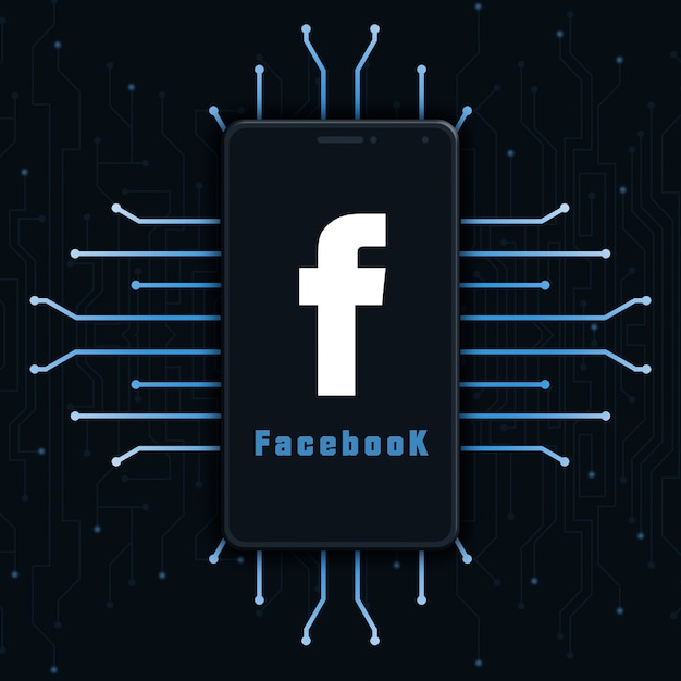 Facebook logo icon on phone screen on technology background 3d