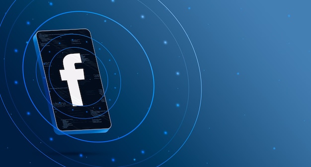 Facebook-logo op telefoon met technologische weergave, slimme 3d render