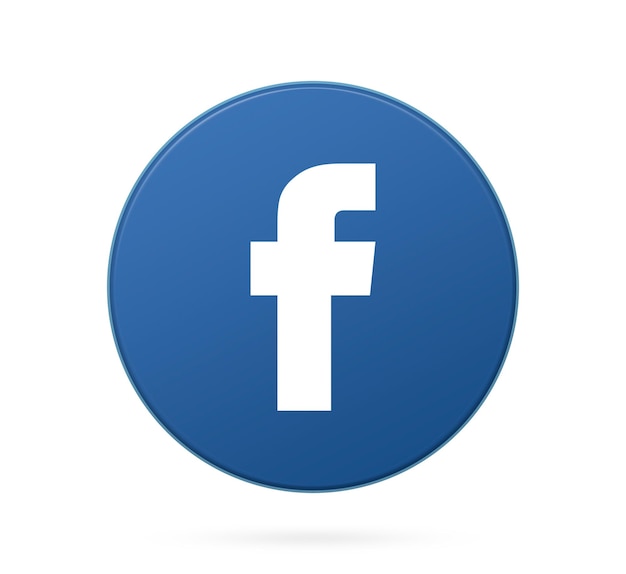 Facebook logo on round button icon with empty background 3d